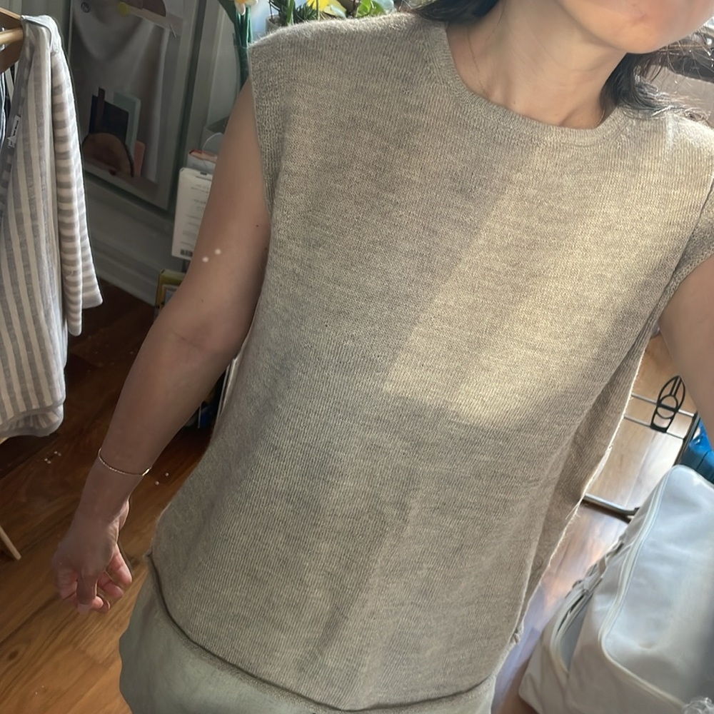Lauren Manoogian Beige Alpaca vest Crew Neck Sweater shell size SMALL